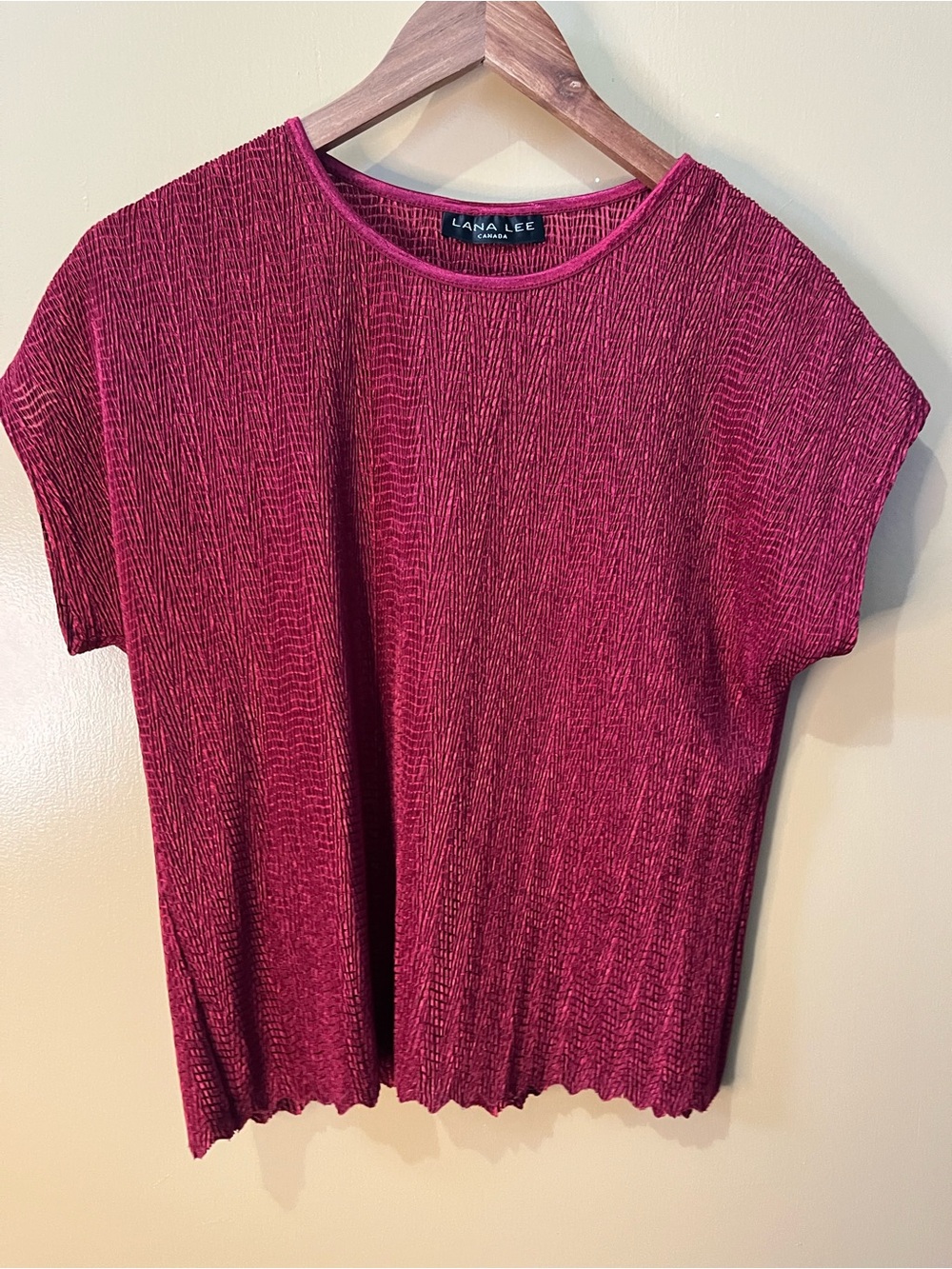 Lana Lee | M | Short Sleeve Ribbed Top — Berry Wine | PTP 18”